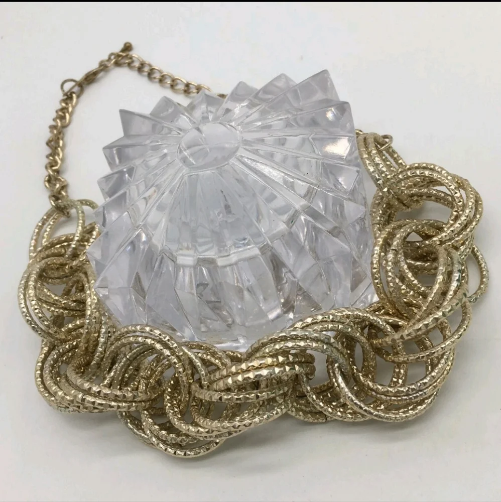 Vtg Signed New York & Company Textured Silver-Tone Multi-Hoop Statement Necklace - Picture 7 of 9